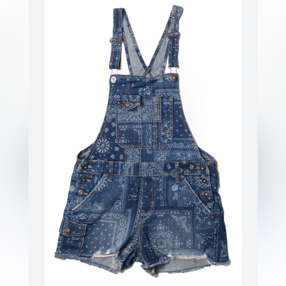 No Boundaries Womens Bandana Design Short Overalls w Adjustable Straps size XS